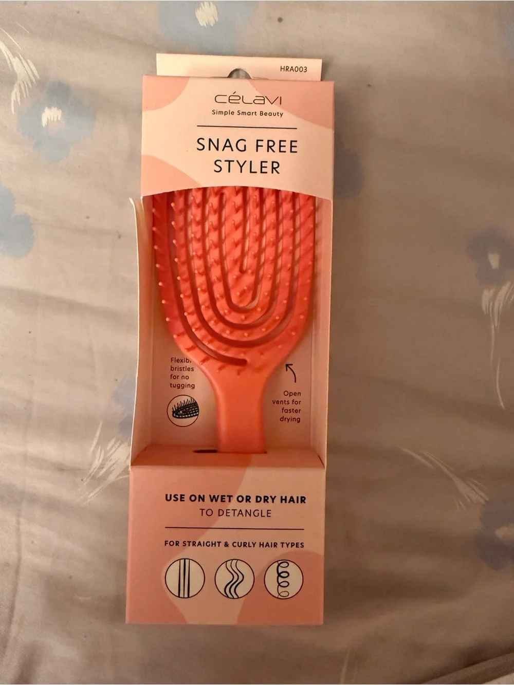 celavi Snag Free Styler Detangling Brush Pink Vented Flexible Bristles Oval